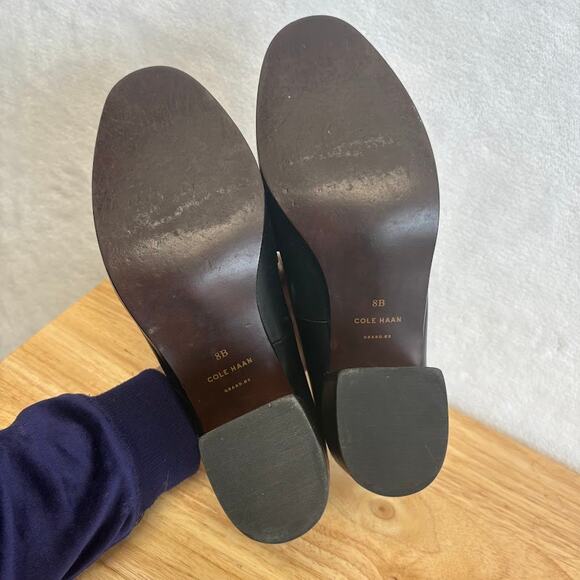 Cole Haan Mazie Colorblock Slip On Black Leather Loafer Stacked Heel Pump Size 8 - Picture 12 of 12